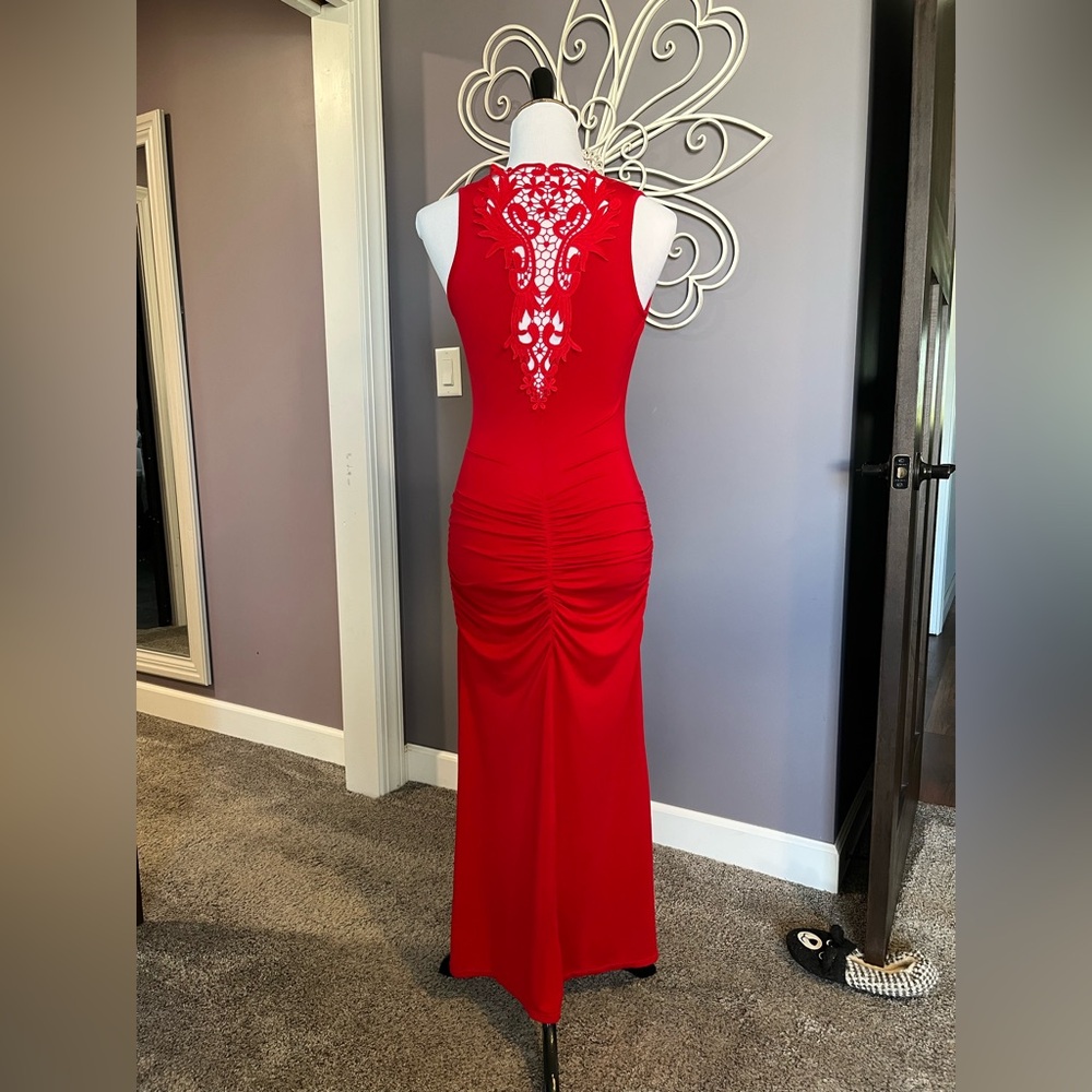 VENUS Red Laced Back Rouched Dress